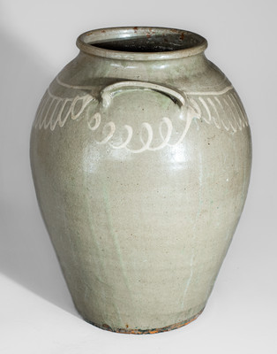 Alkaline-Glazed Stoneware Jar w/ Kaolin Slip Decoration, attrib. Thos Chandler Pottery, Kirksey's Crossroads