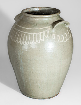 Alkaline-Glazed Stoneware Jar w/ Kaolin Slip Decoration, attrib. Thos Chandler Pottery, Kirksey's Crossroads