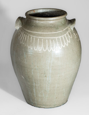 Alkaline-Glazed Stoneware Jar w/ Kaolin Slip Decoration, attrib. Thos Chandler Pottery, Kirksey's Crossroads