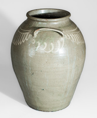Alkaline-Glazed Stoneware Jar w/ Kaolin Slip Decoration, attrib. Thos Chandler Pottery, Kirksey's Crossroads