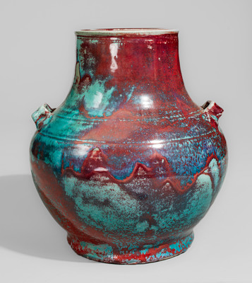 Large-Sized JUGTOWN WARE (Moore County, North Carolina) Art Pottery Vase w/ Chinese Blue Glaze