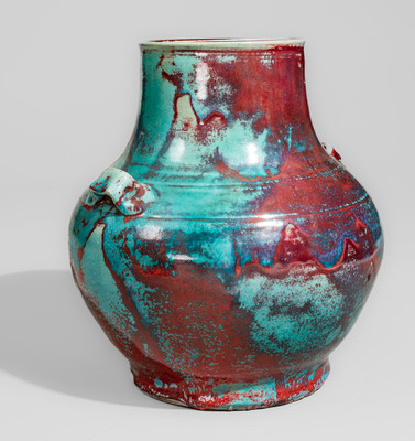 Large-Sized JUGTOWN WARE (Moore County, North Carolina) Art Pottery Vase w/ Chinese Blue Glaze