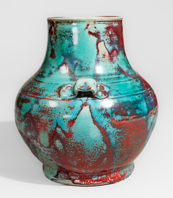 Large-Sized JUGTOWN WARE (Moore County, North Carolina) Art Pottery Vase w/ Chinese Blue Glaze