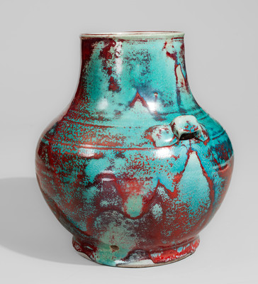 Large-Sized JUGTOWN WARE (Moore County, North Carolina) Art Pottery Vase w/ Chinese Blue Glaze