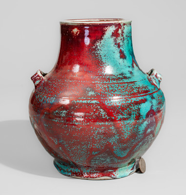 Large-Sized JUGTOWN WARE (Moore County, North Carolina) Art Pottery Vase w/ Chinese Blue Glaze