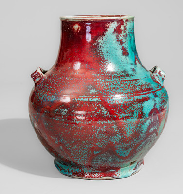 Large-Sized JUGTOWN WARE (Moore County, North Carolina) Art Pottery Vase w/ Chinese Blue Glaze
