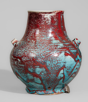 Large-Sized JUGTOWN WARE (Moore County, NC) Art Pottery Vase w/ Chinese Blue Glaze, c1930