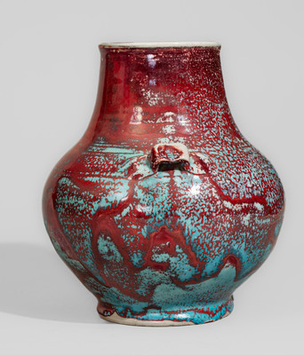 Large-Sized JUGTOWN WARE (Moore County, NC) Art Pottery Vase w/ Chinese Blue Glaze, c1930