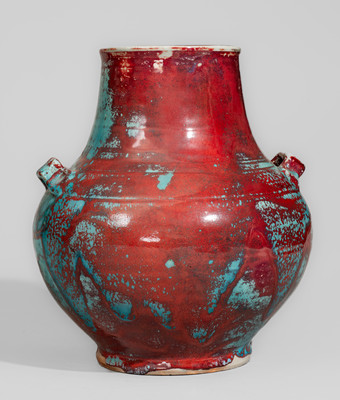 Large-Sized JUGTOWN WARE (Moore County, NC) Art Pottery Vase w/ Chinese Blue Glaze, c1930