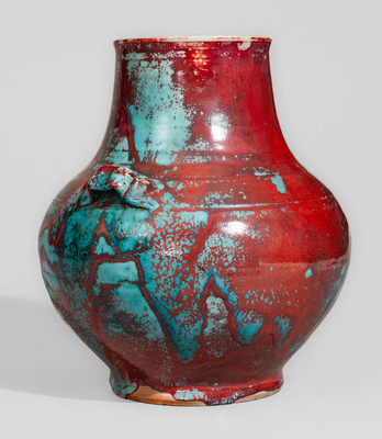 Large-Sized JUGTOWN WARE (Moore County, NC) Art Pottery Vase w/ Chinese Blue Glaze, c1930