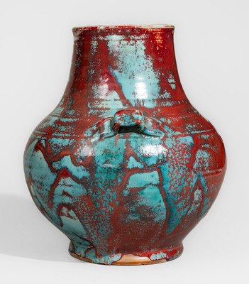 Large-Sized JUGTOWN WARE (Moore County, NC) Art Pottery Vase w/ Chinese Blue Glaze, c1930