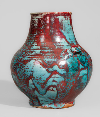Large-Sized JUGTOWN WARE (Moore County, NC) Art Pottery Vase w/ Chinese Blue Glaze, c1930