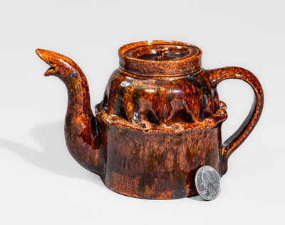Fine George Ohr Pottery Lidded Teapot: "GEO E OHR, / BILOXI, MISS."