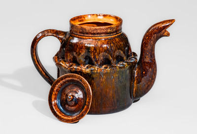 Fine George Ohr Pottery Lidded Teapot: "GEO E OHR, / BILOXI, MISS."