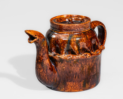 Fine George Ohr Pottery Lidded Teapot: "GEO E OHR, / BILOXI, MISS."