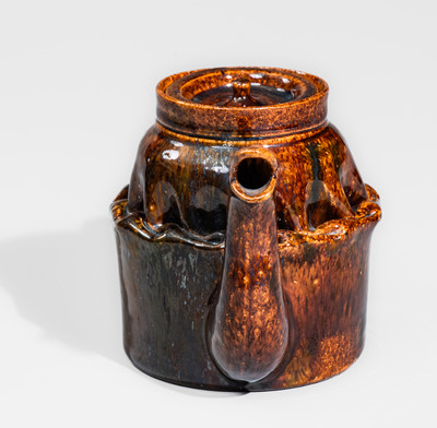 Fine George Ohr Pottery Lidded Teapot: "GEO E OHR, / BILOXI, MISS."