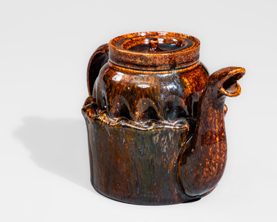Fine George Ohr Pottery Lidded Teapot: "GEO E OHR, / BILOXI, MISS."