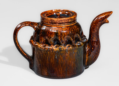 Fine George Ohr Pottery Lidded Teapot: "GEO E OHR, / BILOXI, MISS."