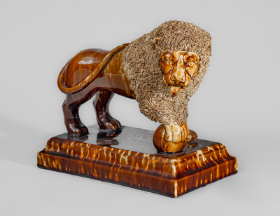 Fine Lyman Fenton & Co. / PATENTED / 1849 / BENNINGTON, VT Flint Enamel Lion Figure