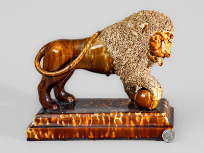 Fine Lyman Fenton & Co. / PATENTED / 1849 / BENNINGTON, VT Flint Enamel Lion Figure