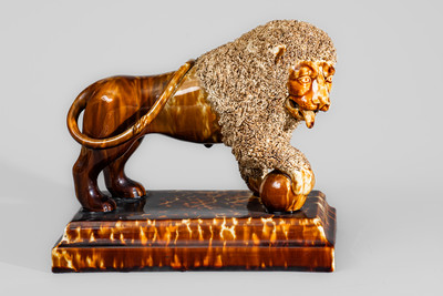 Fine Lyman Fenton & Co. / PATENTED / 1849 / BENNINGTON, VT Flint Enamel Lion Figure