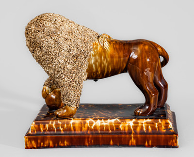 Fine Lyman Fenton & Co. / PATENTED / 1849 / BENNINGTON, VT Flint Enamel Lion Figure