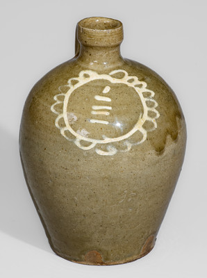 Extremely Rare Small-Sized attrib. Thos Chandler, Edgefield District, SC Stoneware Jug w/ Kaolin Slip Floral Decoration
