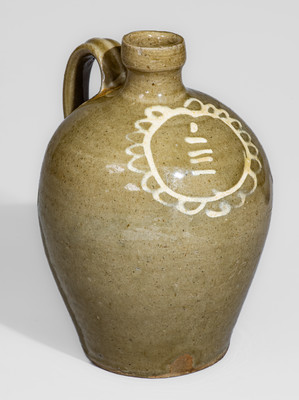 Extremely Rare Small-Sized attrib. Thos Chandler, Edgefield District, SC Stoneware Jug w/ Kaolin Slip Floral Decoration