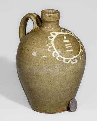 Extremely Rare Small-Sized attrib. Thos Chandler, Edgefield District, SC Stoneware Jug w/ Kaolin Slip Floral Decoration