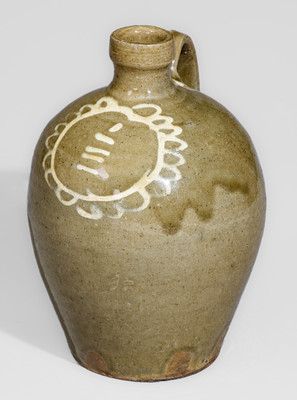 Extremely Rare Small-Sized attrib. Thos Chandler, Edgefield District, SC Stoneware Jug w/ Kaolin Slip Floral Decoration