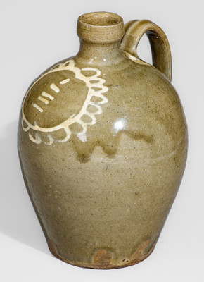 Extremely Rare Small-Sized attrib. Thos Chandler, Edgefield District, SC Stoneware Jug w/ Kaolin Slip Floral Decoration
