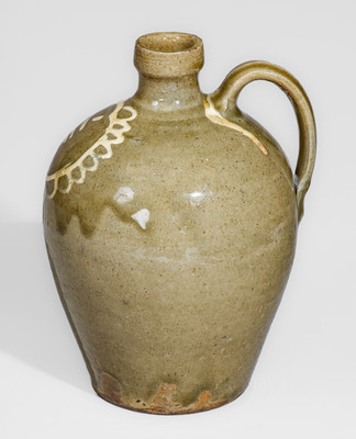 Extremely Rare Small-Sized attrib. Thos Chandler, Edgefield District, SC Stoneware Jug w/ Kaolin Slip Floral Decoration