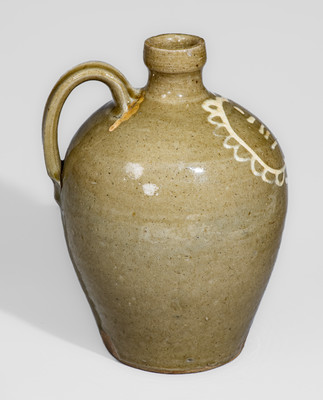 Extremely Rare Small-Sized attrib. Thos Chandler, Edgefield District, SC Stoneware Jug w/ Kaolin Slip Floral Decoration