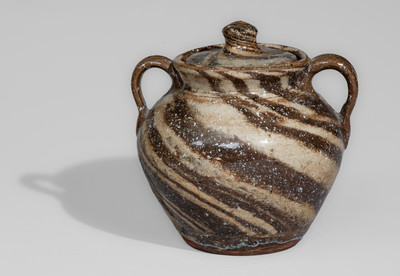 Attrib. Reinhardt Pottery, Vale, NC Lidded Stoneware Sugar Bowl w/ Swirl Pattern
