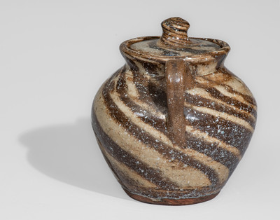 Attrib. Reinhardt Pottery, Vale, NC Lidded Stoneware Sugar Bowl w/ Swirl Pattern