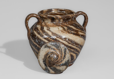 Attrib. Reinhardt Pottery, Vale, NC Lidded Stoneware Sugar Bowl w/ Swirl Pattern