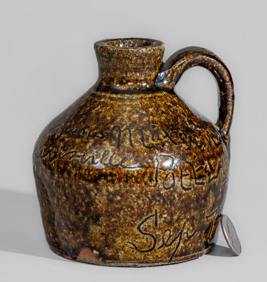 Extremely Rare "Weaverville Pottery / Sep 7- 1904," Buncombe County, NC Small-Sized Stoneware Presentation Jug