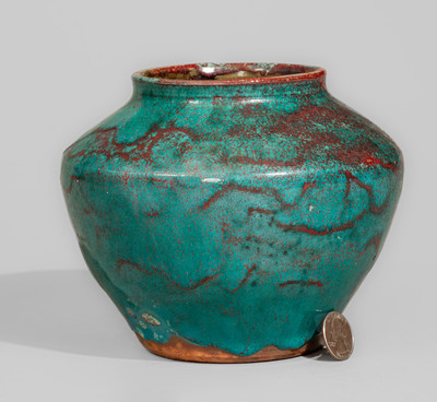 JUGTOWN WARE (Moore County, NC) Art Pottery Vase w/ Chinese Blue Glaze, c1930