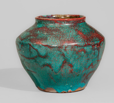 JUGTOWN WARE (Moore County, NC) Art Pottery Vase w/ Chinese Blue Glaze, c1930