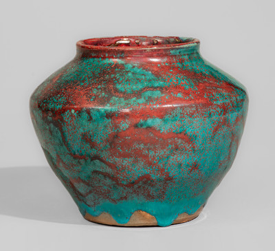 JUGTOWN WARE (Moore County, NC) Art Pottery Vase w/ Chinese Blue Glaze, c1930