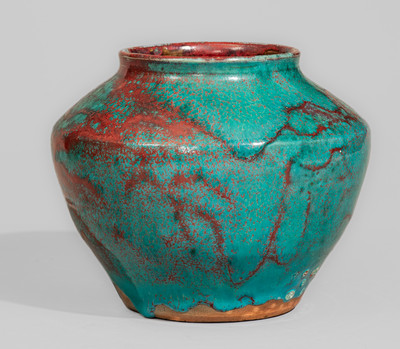 JUGTOWN WARE (Moore County, NC) Art Pottery Vase w/ Chinese Blue Glaze, c1930