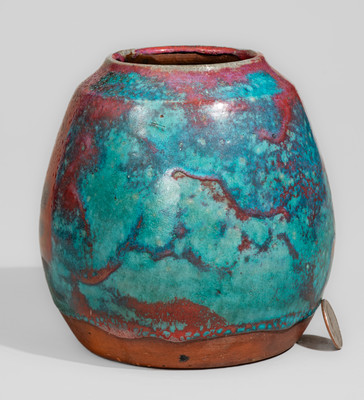 JUGTOWN WARE (Moore County, North Carolina) Art Pottery Vase w/ Chinese Blue Glaze