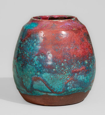 JUGTOWN WARE (Moore County, North Carolina) Art Pottery Vase w/ Chinese Blue Glaze