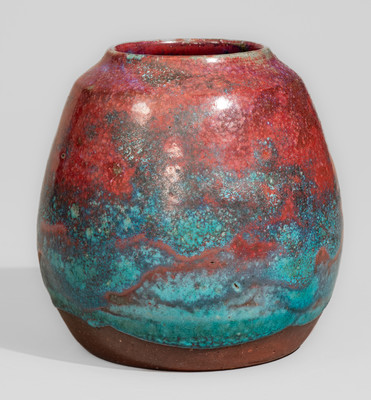 JUGTOWN WARE (Moore County, North Carolina) Art Pottery Vase w/ Chinese Blue Glaze