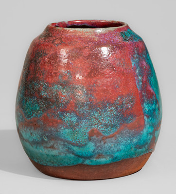 JUGTOWN WARE (Moore County, North Carolina) Art Pottery Vase w/ Chinese Blue Glaze