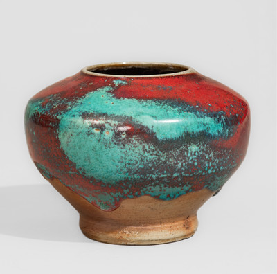 JUGTOWN WARE (Moore County, NC) Art Pottery Vase w/ Chinese Blue Glaze, circa 1930