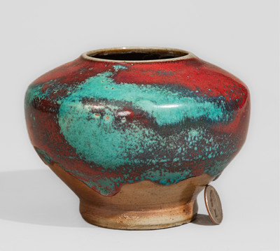 JUGTOWN WARE (Moore County, NC) Art Pottery Vase w/ Chinese Blue Glaze, circa 1930