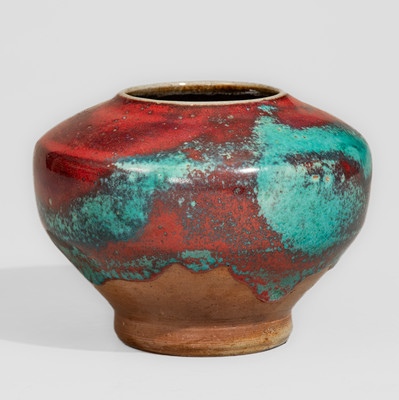 JUGTOWN WARE (Moore County, NC) Art Pottery Vase w/ Chinese Blue Glaze, circa 1930