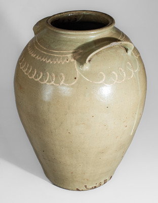 Fine Large-Sized CHANDLER / MAKER (Edgefield District, SC) Stoneware Jar w/ Kaolin Slip Decoration
