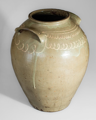 Fine Large-Sized CHANDLER / MAKER (Edgefield District, SC) Stoneware Jar w/ Kaolin Slip Decoration